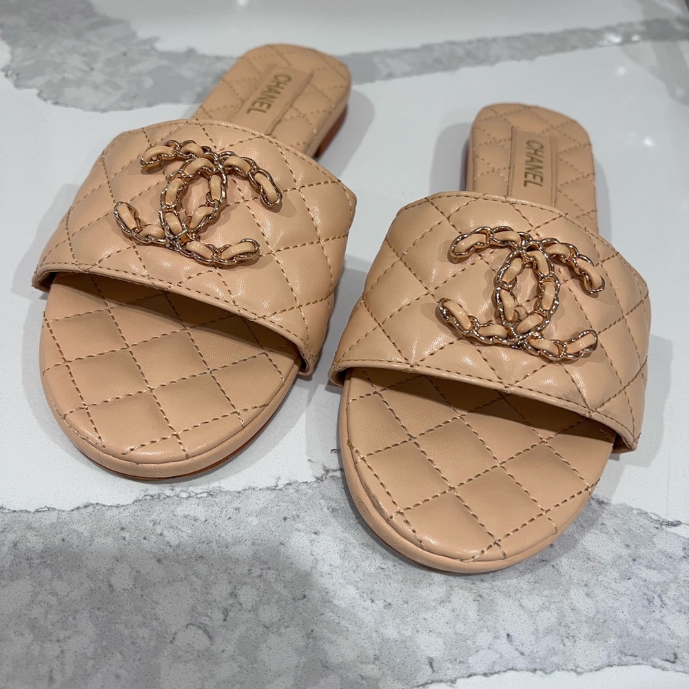 Chanel Tan Quilted Women's Sandals